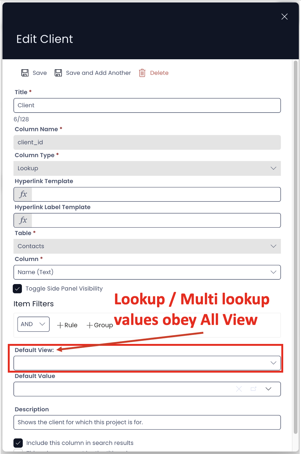 Image showing default view as blank in column